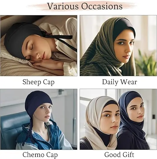 5Pcs Islamic Muslim Under Hijab Cap Inner UnderScarf for women Inner Under Scarf Hat Hijab Cap with Tie Back Closure image 7