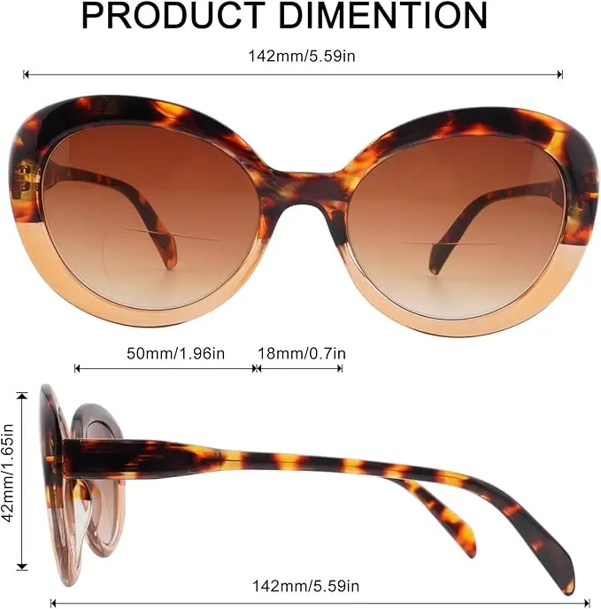 2 Pack Bifocal Reading Sunglasses for Women,Fashion Round Bifocus Sun Readers UV400 image 3