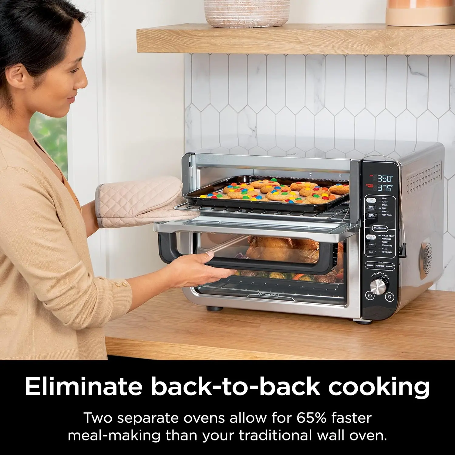 Ninja DCT451 12-in-1 Smart Double Oven with FlexDoor, Thermometer, FlavorSeal, Smart Finish, Rapid Top Convection and Air Fry Bottom , Stainless Steel image 5