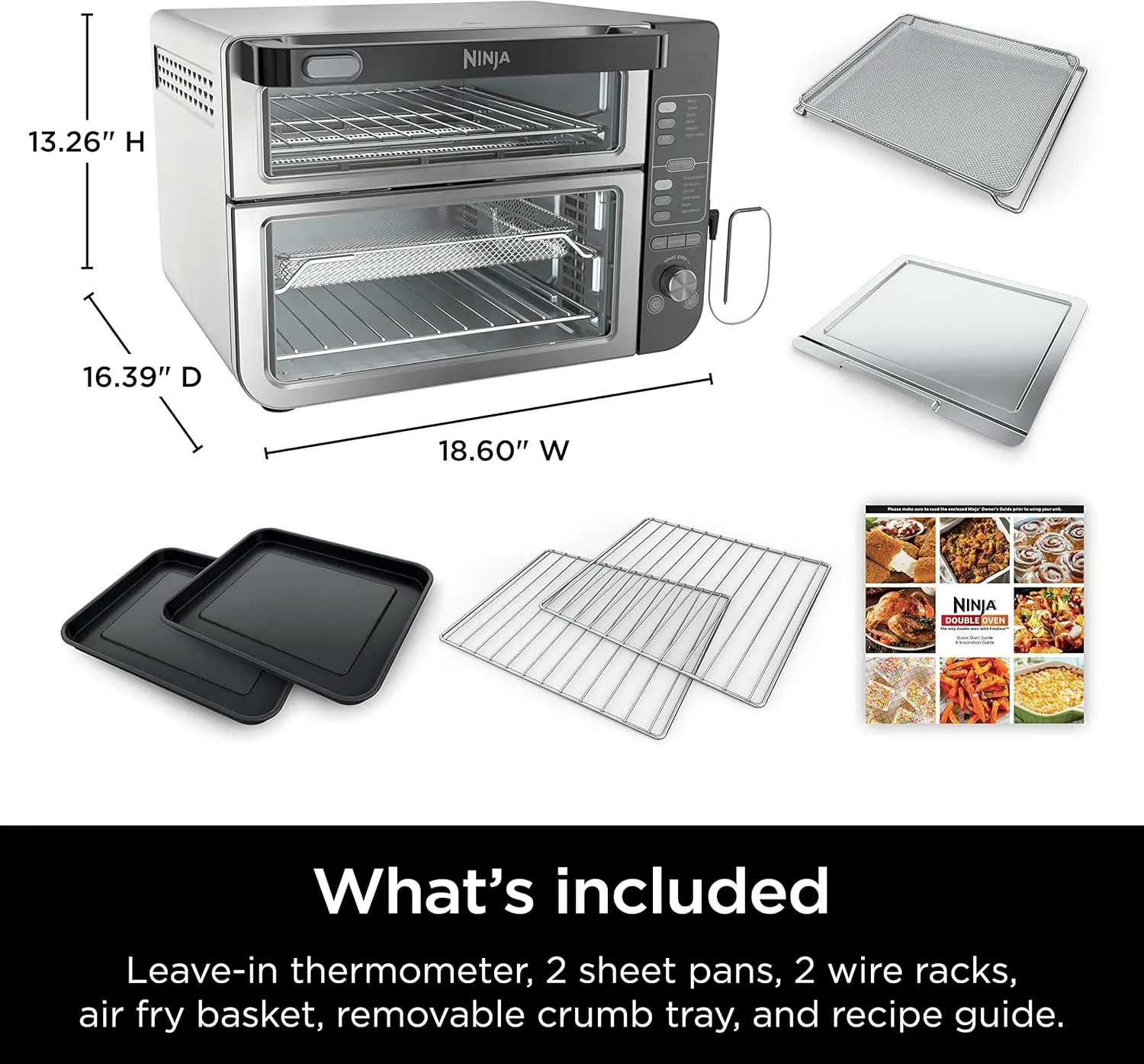 Ninja DCT451 12-in-1 Smart Double Oven with FlexDoor, Thermometer, FlavorSeal, Smart Finish, Rapid Top Convection and Air Fry Bottom , Stainless Steel image 10