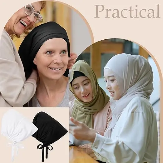 JenPen 4 Pcs Hijab Scarves for Women Hijab Undercap with Tie Adjustable Islamic Muslim Undercap (Black and White) image 4