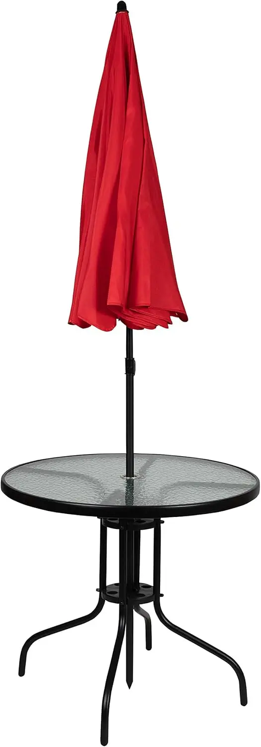 Flash Furniture Nantucket 6 Piece Red Patio Garden Set with Table, Umbrella and 4 Folding Chairs image 6