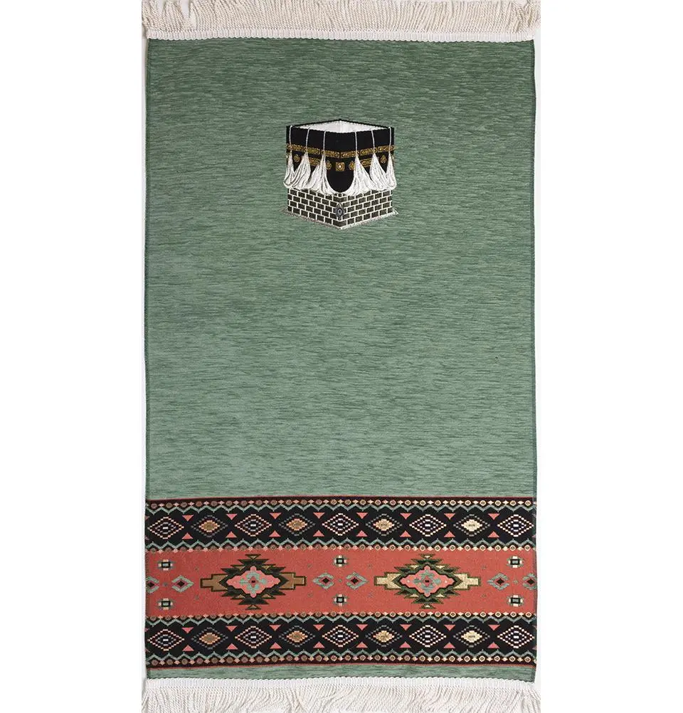 Luxury Woven Chenille Islamic Prayer Rug - Kaba Sage Green image 1
