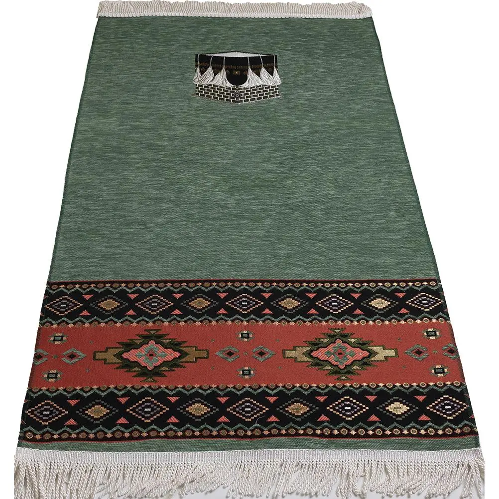 Luxury Woven Chenille Islamic Prayer Rug - Kaba Sage Green image 3