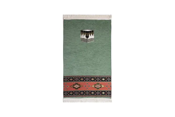 Luxury Woven Chenille Islamic Prayer Rug - Kaba Sage Green image