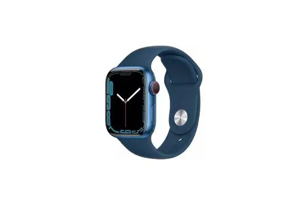 Apple Watch Series 7 (GPS + Cellular, 45mm) Blue Aluminum Case with Abyss Blue Sport Band, Regular (Renewed) image