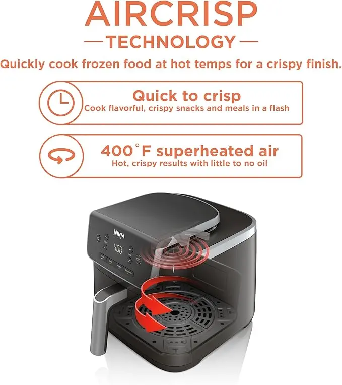 Ninja Air Fryer Pro 4-in-1 with 5 QT Capacity, Air Fry, Roast, Reheat, Dehydrate, Air Crisp Technology with 400F for hot, 120 Volts, Nonstick Basket & Crisper Plate, Grey, AF141 image 2