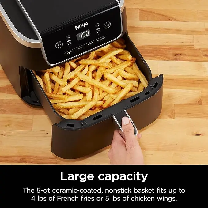 Ninja Air Fryer Pro 4-in-1 with 5 QT Capacity, Air Fry, Roast, Reheat, Dehydrate, Air Crisp Technology with 400F for hot, 120 Volts, Nonstick Basket & Crisper Plate, Grey, AF141 image 3