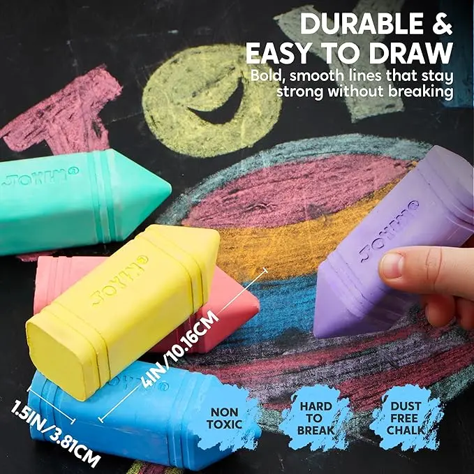 JOYIN 12 PCS Jumbo Sidewalk Chalk with 6 Colors, Washable Sidewalk Chalk for Kids, Non-Toxic School Supplies, Outdoor Games, Playground Accessories image 4