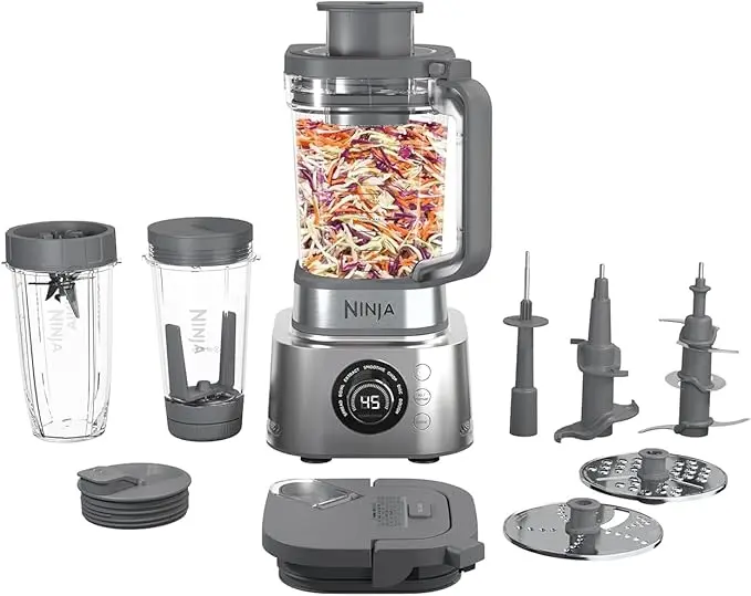 Ninja Blender & Food Processor Combo, Foodi Power Blender System for Smoothies, Bowls, Spreads & Shakes, 6 Functions, 72-oz Glass Pitcher, To-Go Cups, Silver, SS401 image 1