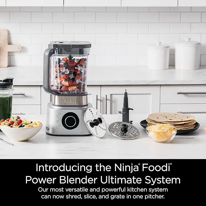 Ninja Blender & Food Processor Combo, Foodi Power Blender System for Smoothies, Bowls, Spreads & Shakes, 6 Functions, 72-oz Glass Pitcher, To-Go Cups, Silver, SS401 image 2