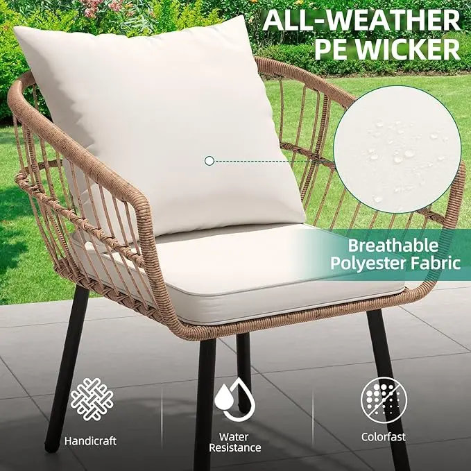 YITAHOME 5-Piece Outdoor Wicker Furniture Set, All-Weather Patio Bistro Set with Footrest, Small Patio Conversation Set for Balcony Outside, Outdoor Chairs with Ottomans and Coffee Table image 5
