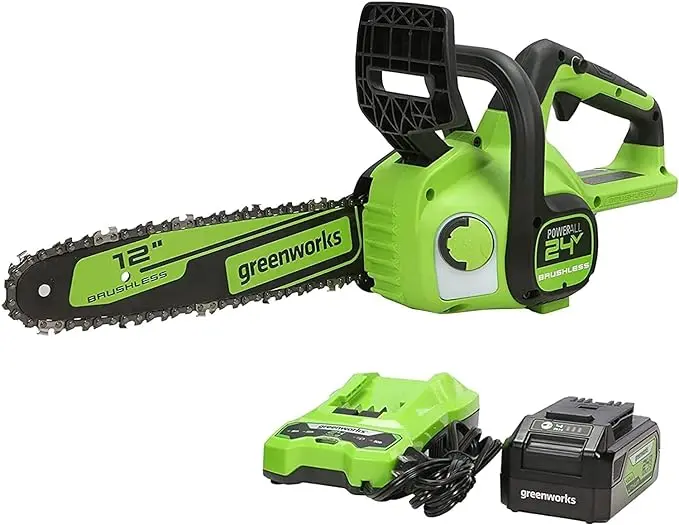 Greenworks 24V 12" Brushless Cordless Compact Chainsaw (Great For Storm Clean-Up, Pruning, and Firewood / 125+ Compatible Tools), 4.0Ah Battery and Charger Included image 1