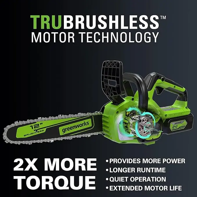 Greenworks 24V 12" Brushless Cordless Compact Chainsaw (Great For Storm Clean-Up, Pruning, and Firewood / 125+ Compatible Tools), 4.0Ah Battery and Charger Included image 4