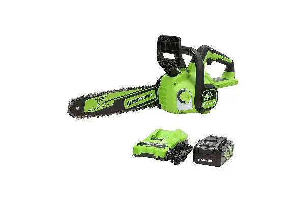Greenworks 24V 12" Brushless Cordless Compact Chainsaw (Great For Storm Clean-Up, Pruning, and Firewood / 125+ Compatible Tools), 4.0Ah Battery and Charger Included image