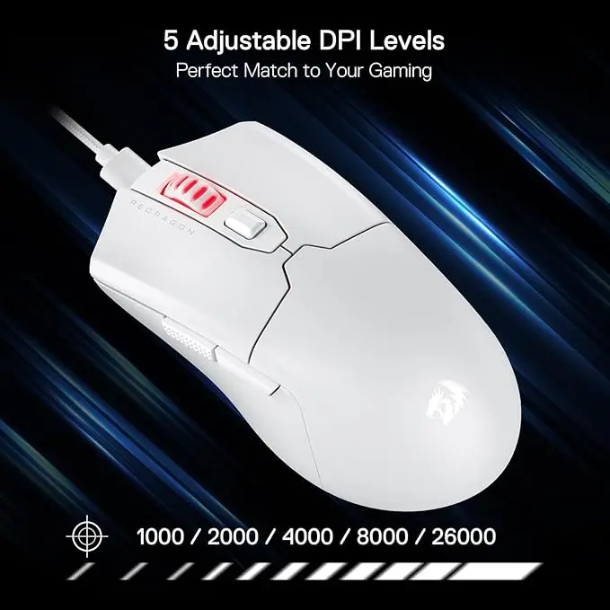 Redragon M995 Wired Gaming Mouse, 26000 DPI Optical Gamer Mouse with 6 Programmable Buttons & 5 Backlit Modes, 51G Ultra Lightweight, Software Supports DIY Keybinds, White image 3