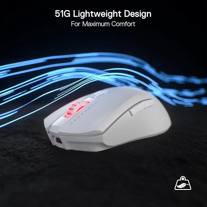 Redragon M995 Wired Gaming Mouse, 26000 DPI Optical Gamer Mouse with 6 Programmable Buttons & 5 Backlit Modes, 51G Ultra Lightweight, Software Supports DIY Keybinds, White image 6