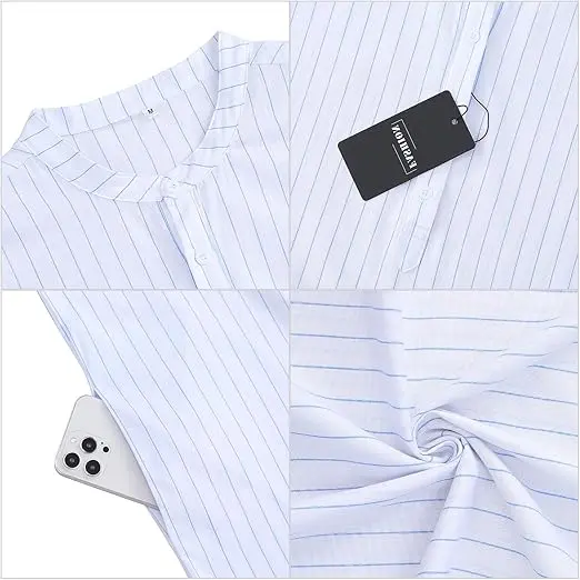 TURETRENDY Men's Long Sleeve Kaftan Thobe Button Down Henley Robe Casual Side Split Gown Shirt with Pocket image 5