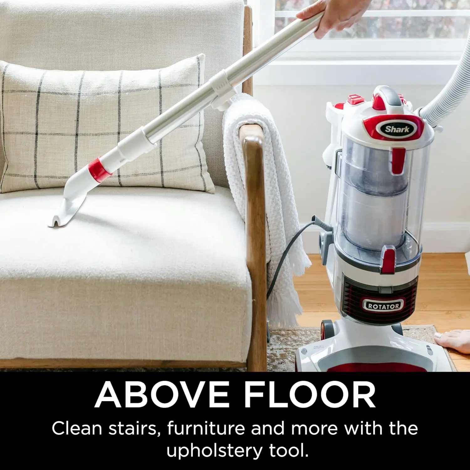 Shark NV501 Rotator Professional Lift-Away Upright Vacuum with HEPA Filter, Swivel Steering, LED Headlights, Wide Upholstery Tool, Dusting Brush & Crevice Tool, White/Red image 5