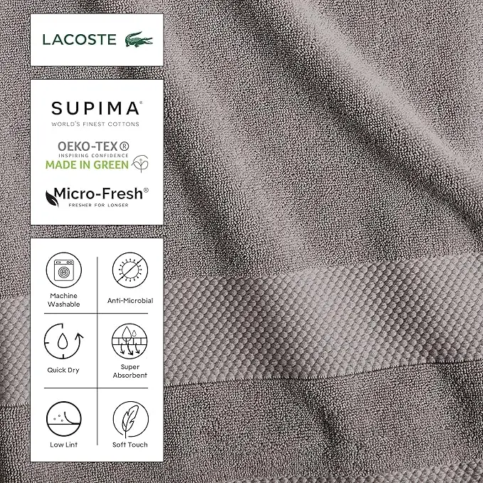 Lacoste Heritage Supima Cotton Bath Towel, Light Denim, 30" x 54" image 3