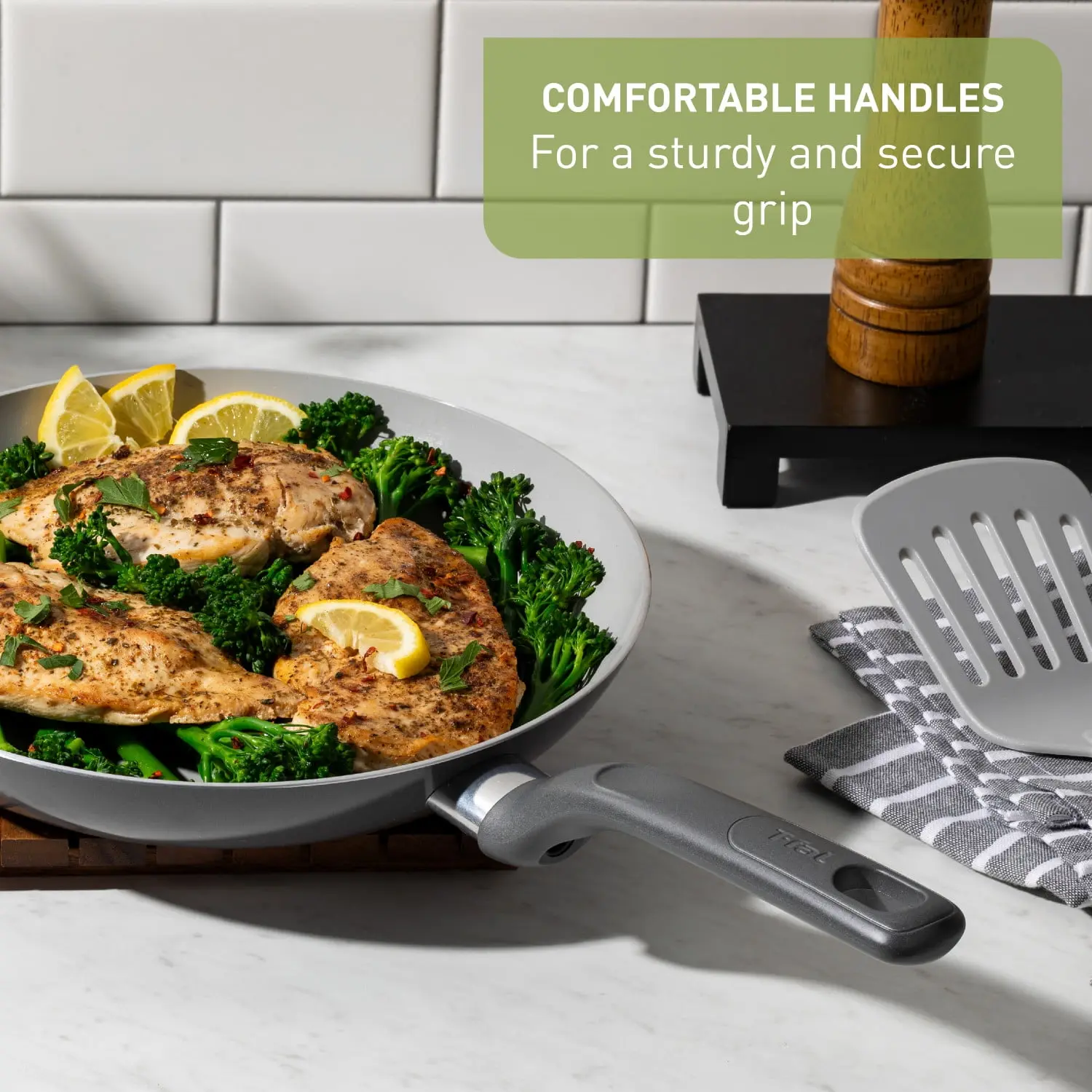T-fal Easy Care Ceramic, 20 Piece Pots and Pans Cookware Set, Stone Grey image 5