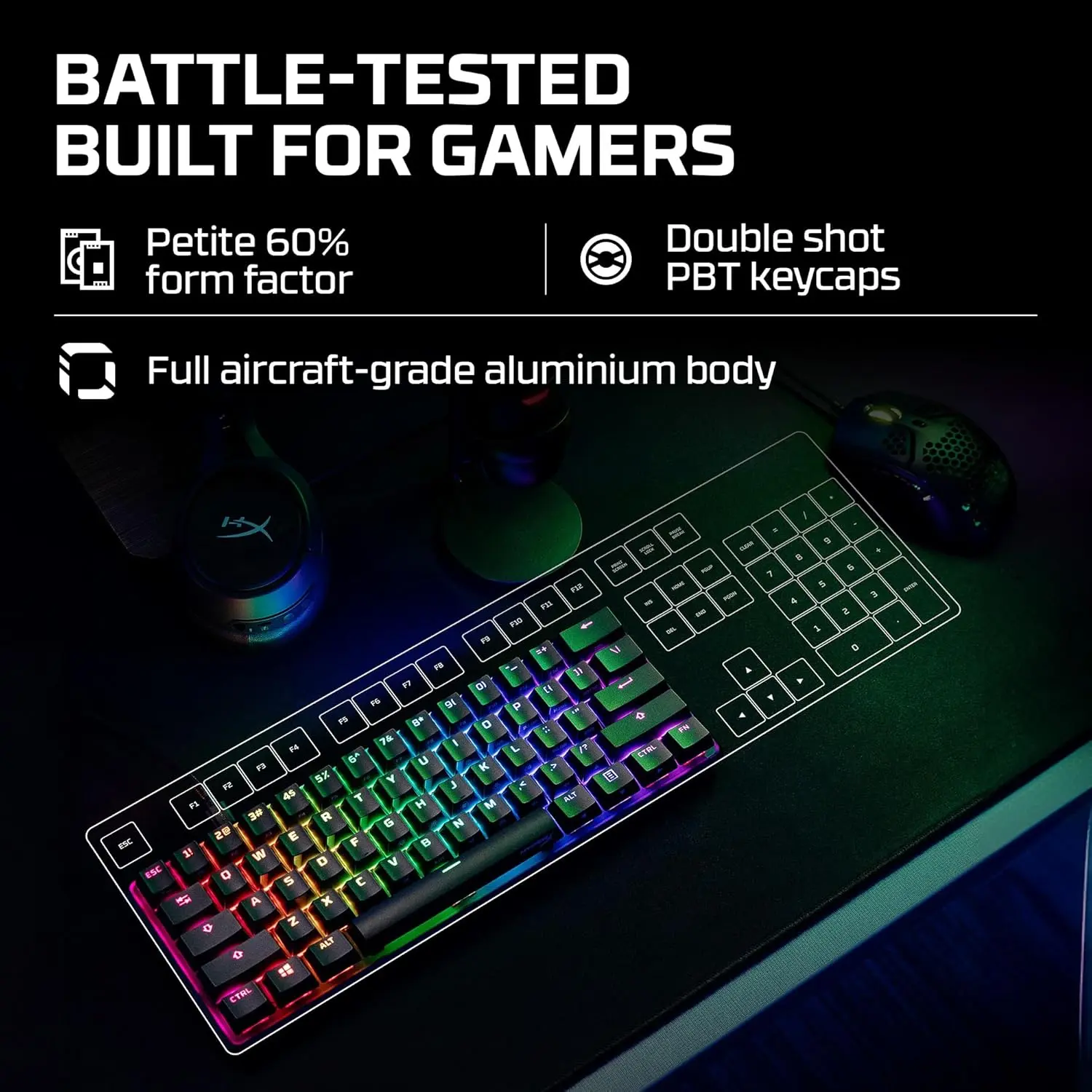 HyperX Alloy Origins 60 - Mechanical Gaming Keyboard - Ultra Compact 60% Form Factor - Tactile Aqua Switch - Double Shot PBT Keycaps - RGB LED Backlit - NGENUITY Software Compatible,Black image 5