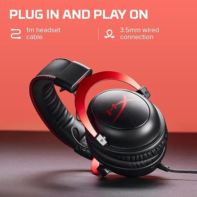 HyperX Cloud II - Gaming Headset, 7.1 Surround Sound, Memory Foam Ear Pads, Durable Aluminum Frame, Detachable Microphone, Works with PC, PS5, PS4, Xbox Series X|S, Xbox One – Red image 2