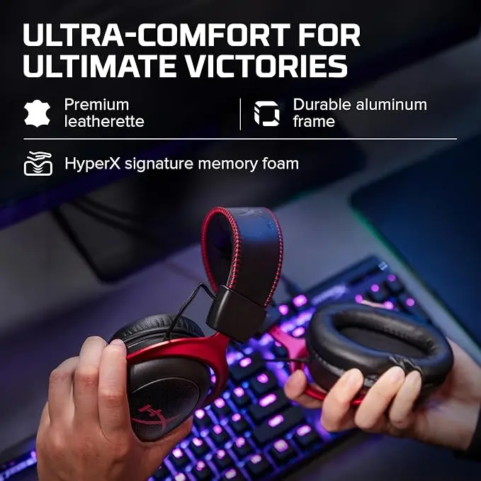 HyperX Cloud II - Gaming Headset, 7.1 Surround Sound, Memory Foam Ear Pads, Durable Aluminum Frame, Detachable Microphone, Works with PC, PS5, PS4, Xbox Series X|S, Xbox One – Red image 5