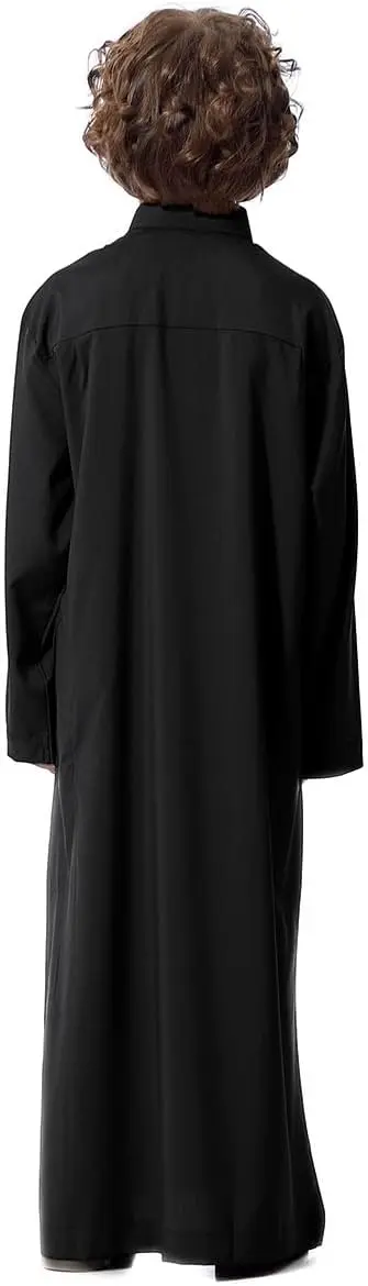IDOPIP Muslim Thobe for Boys Kids Long Sleeve Islamic Arabic Kaftan Robe Middle East Dubai Prayer Dress Clothes with Pockets image 5