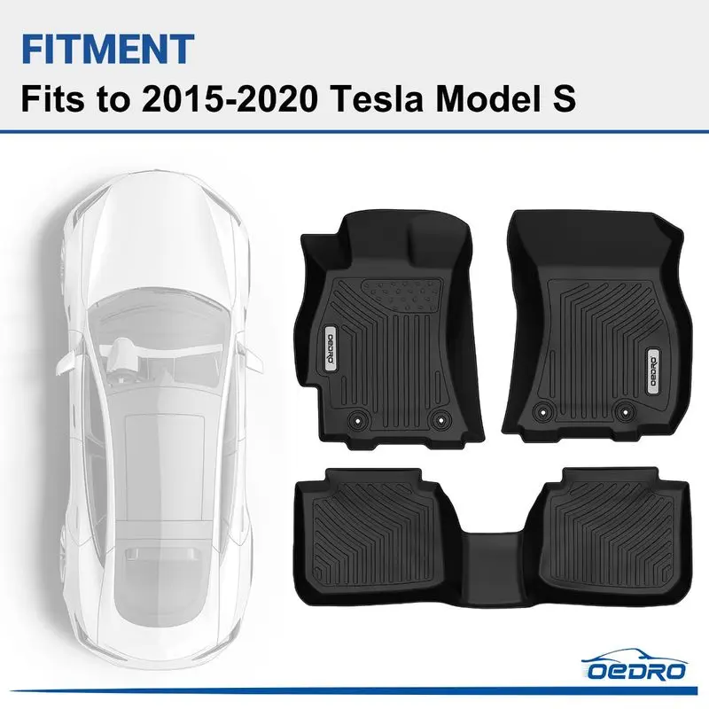 Floor Mats for 2015-2020 Tesla Model S, Unique Black TPE All-Weather Guard Full Set Liners image
