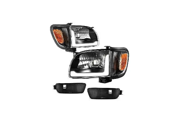 YITAMOTOR LED DRL 2001-2004 Toyota Tacoma Headlight Assembly Pickup Black Housing + Bumper Lights image