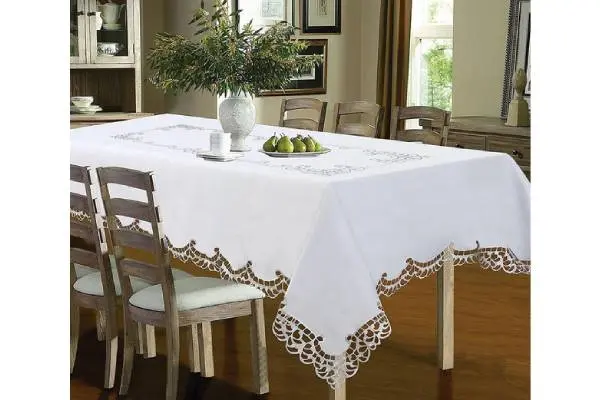 Holland Luxury Embroidered and Hand Cutwork Table cloth, Top Dinner Kitchen Table Cover image