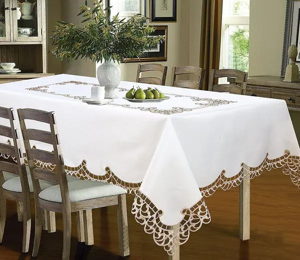 Holland Luxury Embroidered and Hand Cutwork Table cloth, Top Dinner Kitchen Table Cover image 2