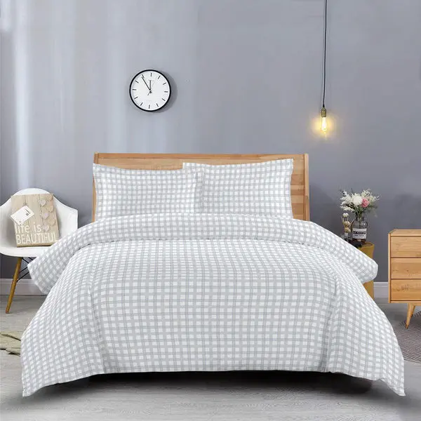 Heavyweight Printed Flannel Duvet Covers 170GSM - Gray Check image 1