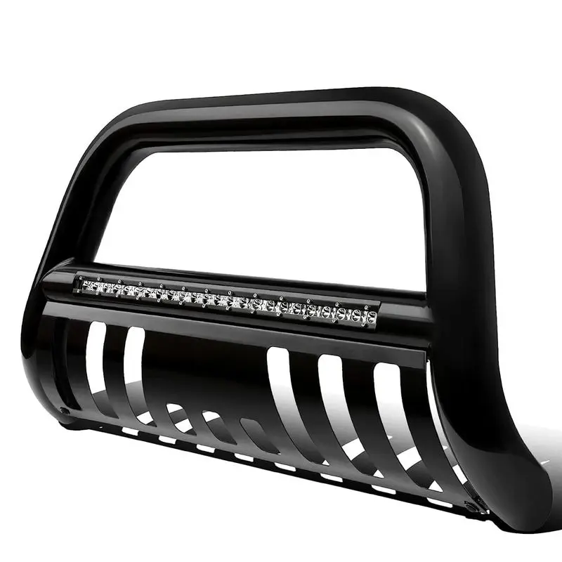 YITAMOTOR Bull Bar For 2016-2023 Toyota Tacoma w/LED Light Bar, 3" Tubing Brush Guard Pickup Truck Front Bumper Push Bar w/Grille Skid Plate & Light Mount image 1