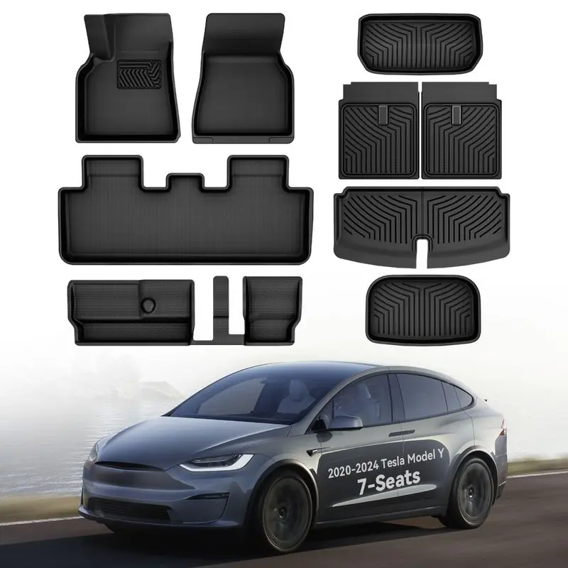OEDRO Floor Mats Fit for Tesla Model Y 2025-2020 7-Seat,All Weather Protection Car Mats TPE Cargo Liner Floor Mats and Cargo Trunk Mats Accessories Full Complete Set image 2