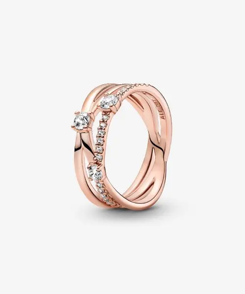 Sparkling Triple Band Ring 14k rose gold plating image 1