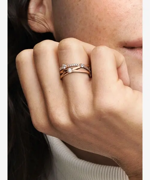 Sparkling Triple Band Ring 14k rose gold plating image 2