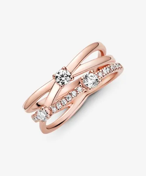 Sparkling Triple Band Ring 14k rose gold plating image 6