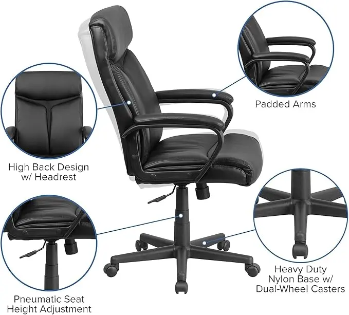 Flash Furniture Raya High Back Black LeatherSoft Executive Swivel Office Chair with Slight Mesh Accent and Arms image 4