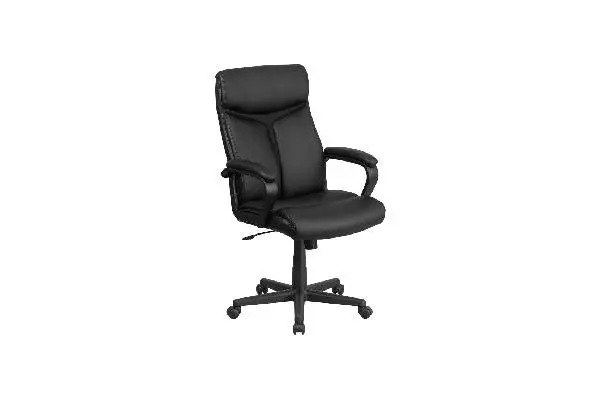 Flash Furniture Raya High Back Black LeatherSoft Executive Swivel Office Chair with Slight Mesh Accent and Arms image
