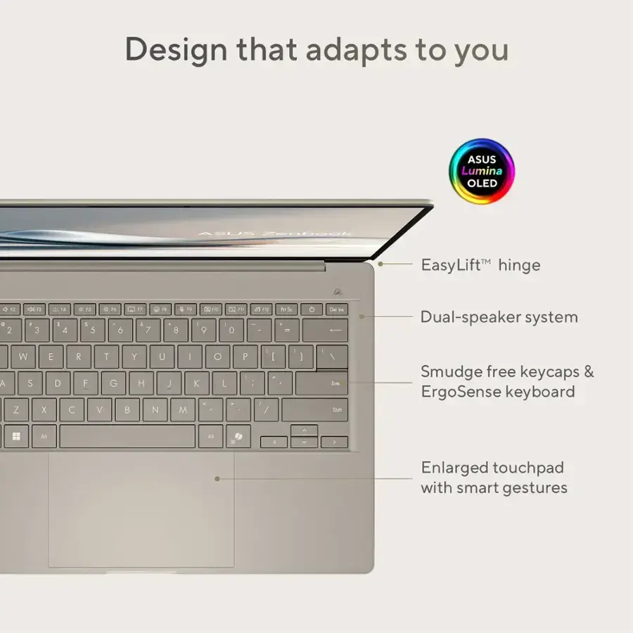 ASUS - Zenbook A14 14" FHD+ OLED Laptop - Copilot+ PC - Qualcomm Snapdragon X Plus - 16GB RAM - 512GB SSD - Zabriskie Beige image 5