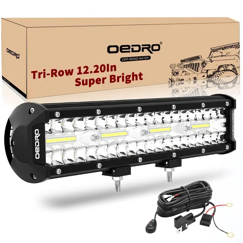 12" 360W 25200LM Tri-Rows LED Light Bar + Wiring Harness image 1