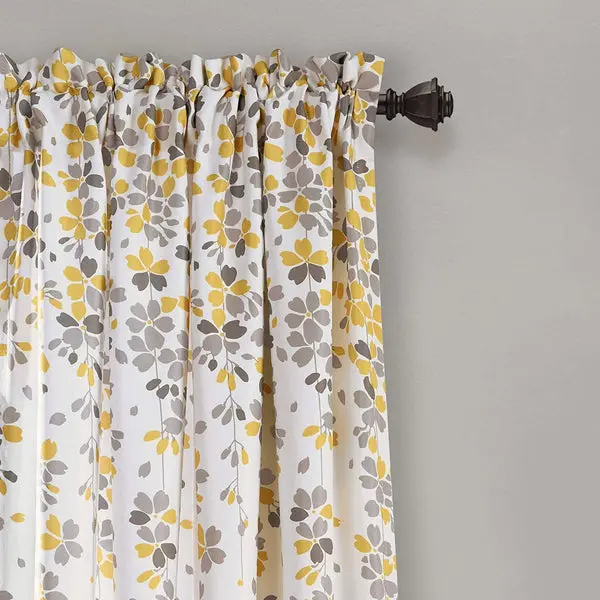 Weeping Flowers Room Darkening Curtain Panel Pair - 84 Inches Long - Yellow/Grey image 2
