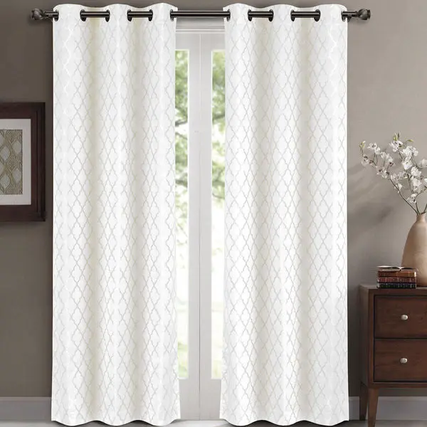 Willow Geometric Jacquard Thermal-Insulated Blackout Curtain Panels (Set of 2) image 1