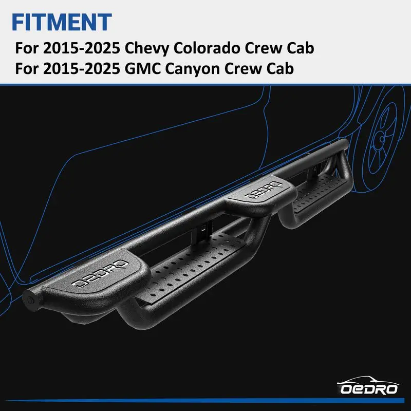 6" Running Boards Dual Convex Platform for 2015-2025 Chevy Colorado/GMC Canyon Crew Cab, Bolt-on Side Steps Steel Nerf Bars image 2