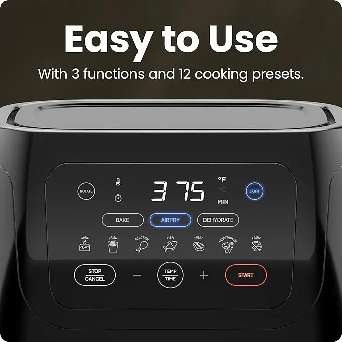 CHEFMAN Multifunctional Digital Air Fryer+ Rotisserie, Dehydrator, Convection Oven, 17 Touch Screen Presets Fry, Roast, Dehydrate, Bake, XL 10L Family Size, Auto Shutoff, Large Easy-View Window, Black image 4