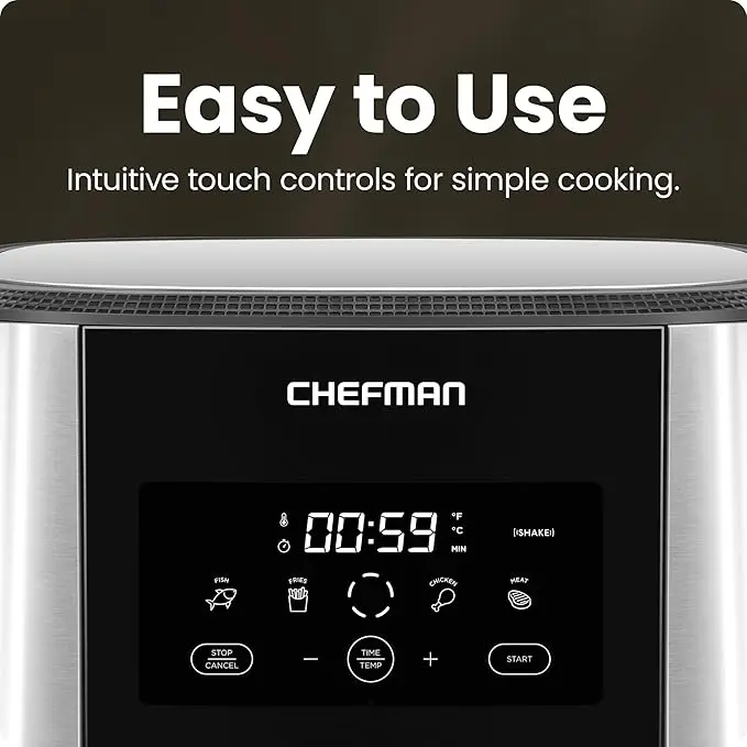Chefman TurboFry® Touch Air Fryer, XL 8-Qt Family Size, One-Touch Digital Control Presets, French Fries, Chicken, Meat, Fish, Nonstick Dishwasher-Safe Parts, Automatic Shutoff, Stainless Steel image 3