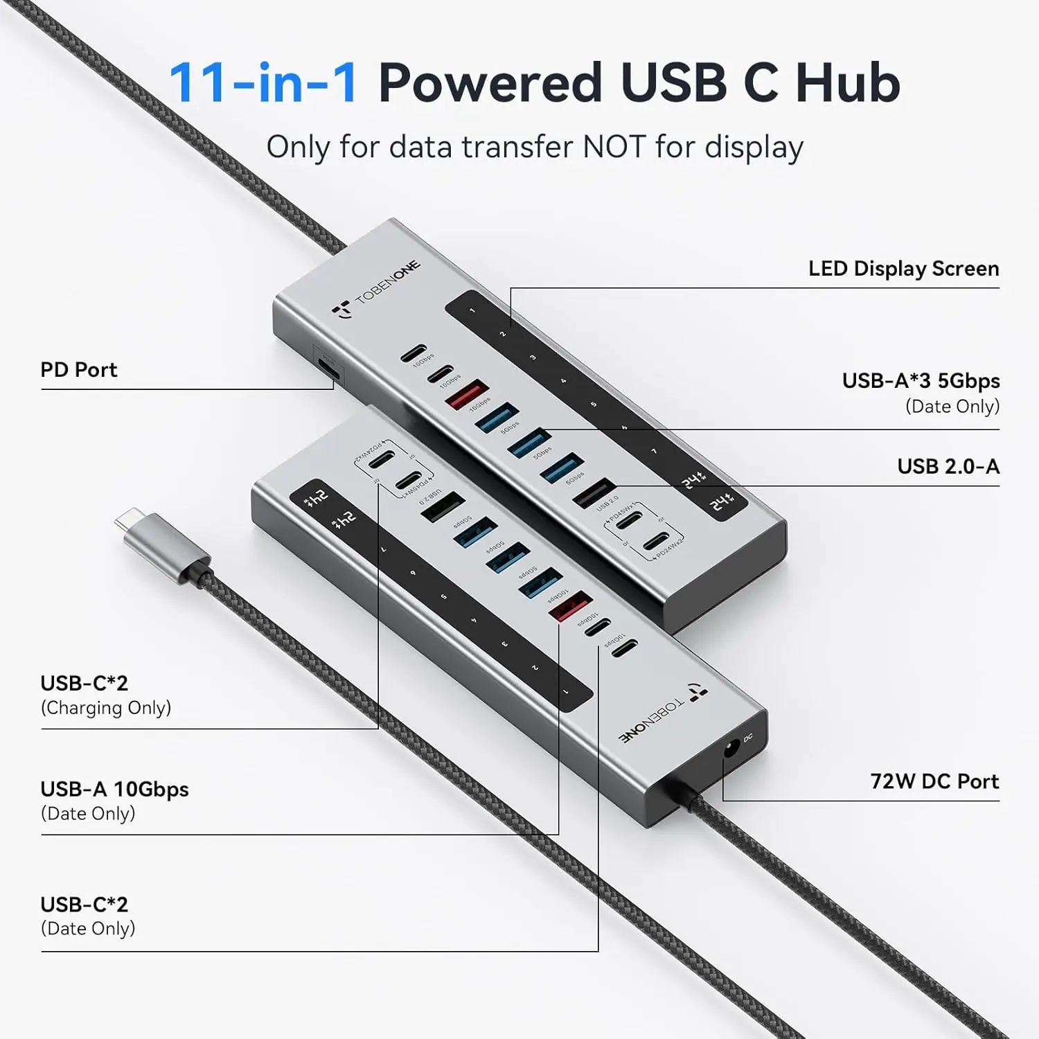 TobenONE Powered USB C Hub, 11-in-1 10Gbps USB C Splitter with 5 USB-A and 5 USB-C, 72W Adapter, 100W PD-IN, 45W USB C Charging Port, USB C Expander for Laptop/PC, MacBook, iPad,Phone(Not for Monitor) image 2