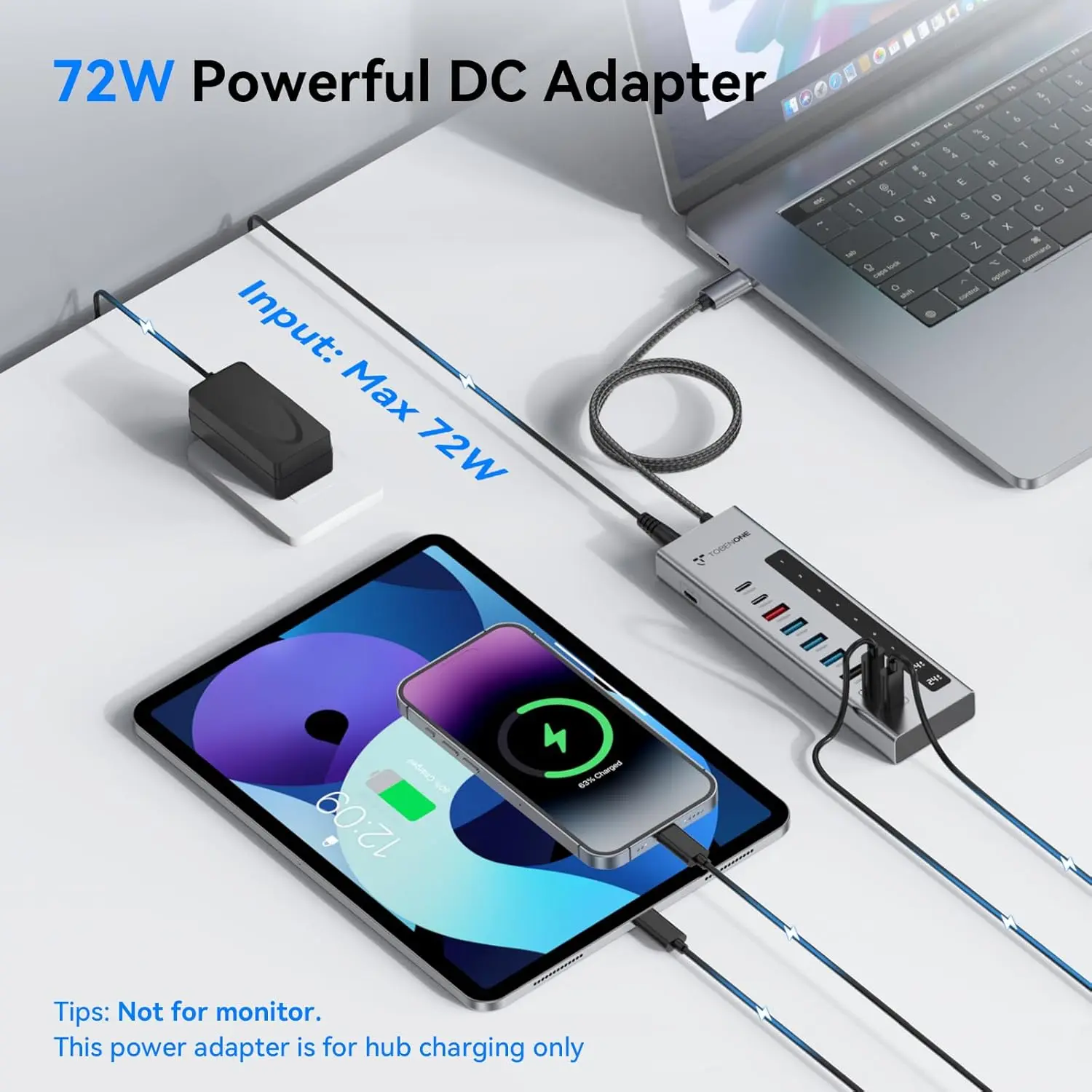 TobenONE Powered USB C Hub, 11-in-1 10Gbps USB C Splitter with 5 USB-A and 5 USB-C, 72W Adapter, 100W PD-IN, 45W USB C Charging Port, USB C Expander for Laptop/PC, MacBook, iPad,Phone(Not for Monitor) image 5